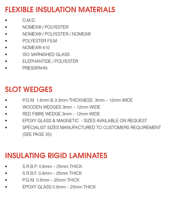 Flexible Insulations, Slot Wedges & Rigid Laminates